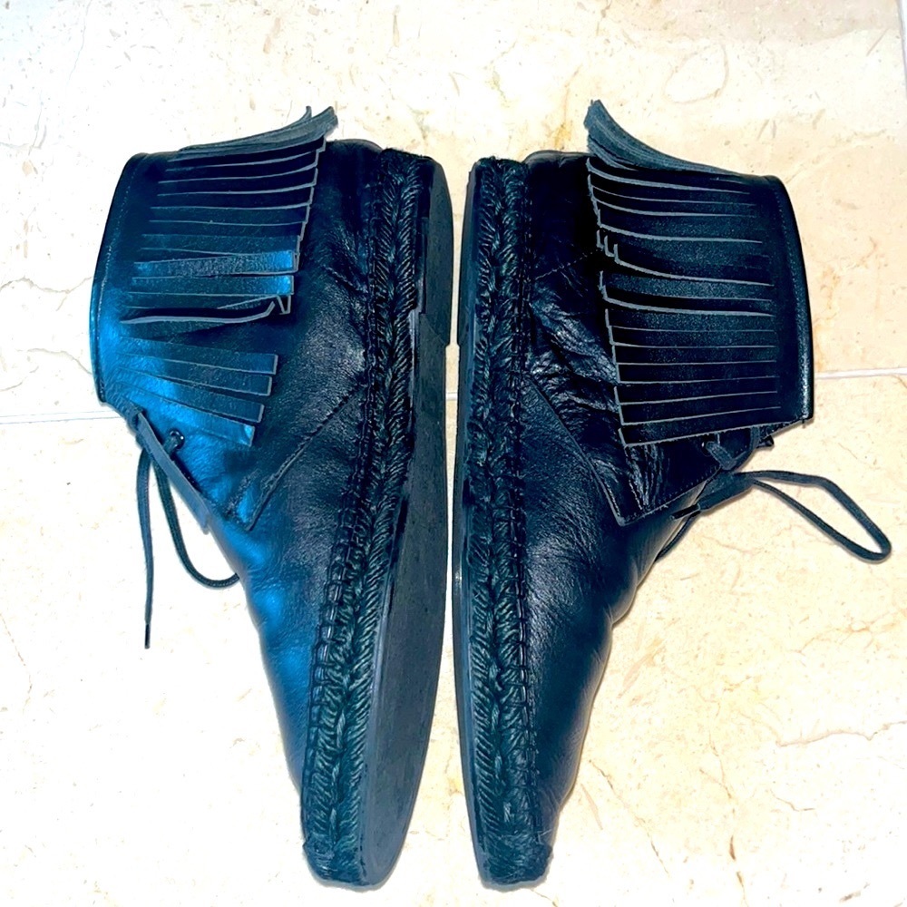 SAINT LAURENT leather whipstitched trim moccasin ankle boots - Worn Once! Nice